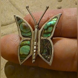 Vintage Pre 1950s Taxco Sterling Silver & Abalone Butterfly Brooch/Pin/Pendant